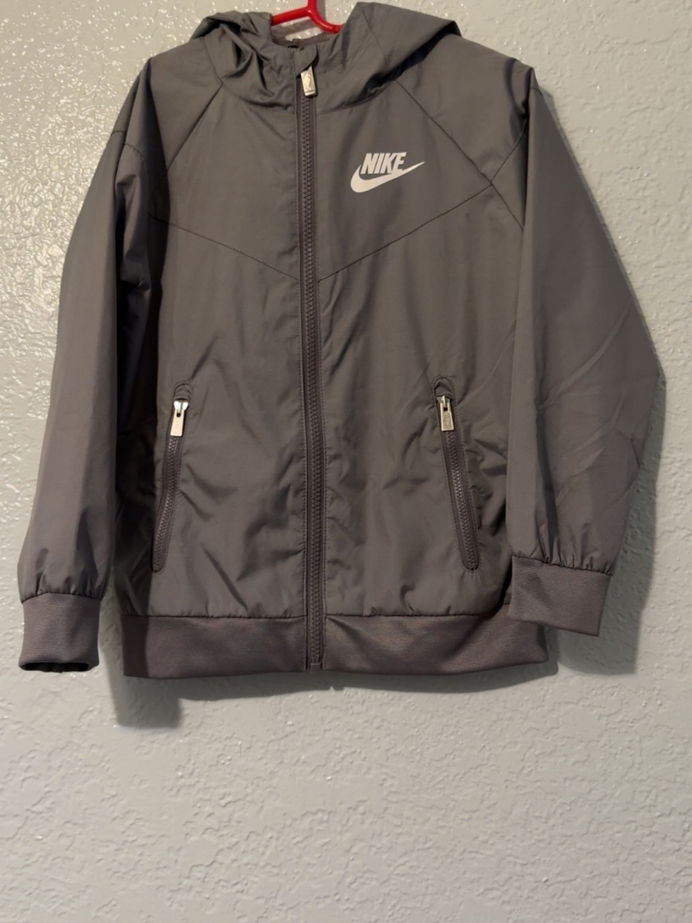 Nike Kids Gray Hooded Windbreaker with White Logo
